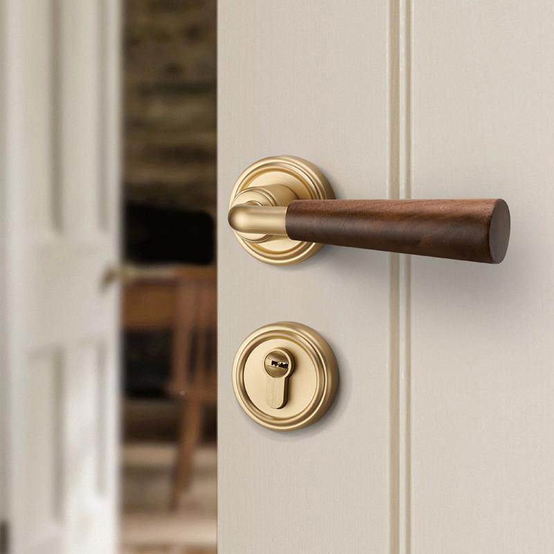 复古门锁胡桃木中卧式门把手磁房吸静音用DBF原木风法式室内门锁,基础建材,机械门锁,淘宝优惠券,粉丝福利购,淘宝优惠卷