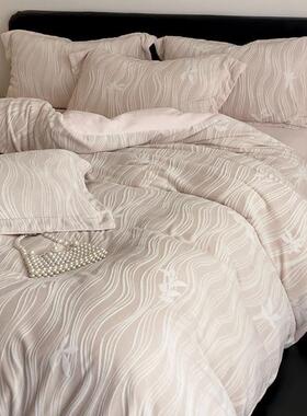 简轻奢冬季床加厚牛奶绒四件套保暖花绒被HWQ套双面雕珊约瑚绒上