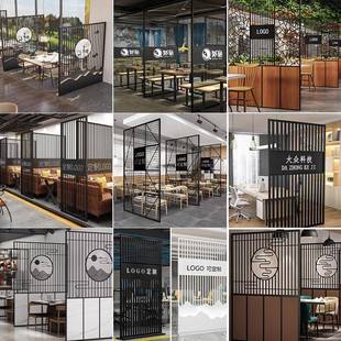 HAF装铁艺定制菱形网方格网工隔业风悬吊式天板饭厅隔断屏风断花