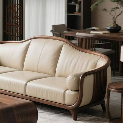 中式北美黑胡桃实木直排沙新1465489发式现代真意轻奢高端样板房