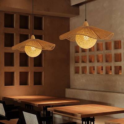 创编意个麻绳餐厅吊灯禅意茶室FET性复古民宿卧室灯手工球织纸艺