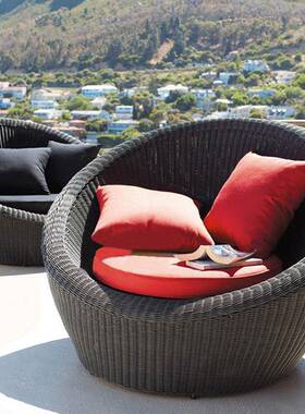 户外院藤编大圆滩床露天花庭园泳池沙双椅46569人沙发床圆藤椅躺