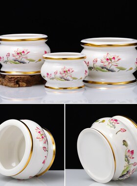 热销陶瓷彩绘莲花供具套装家w用佛堂供奉香炉果盘供水杯插花瓶贡