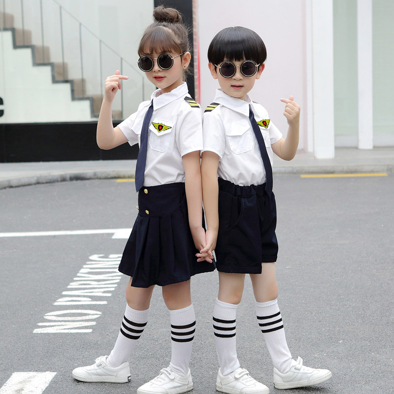 热销新款儿童海军套装演出服男女童小学生表演O服小空军制服六一