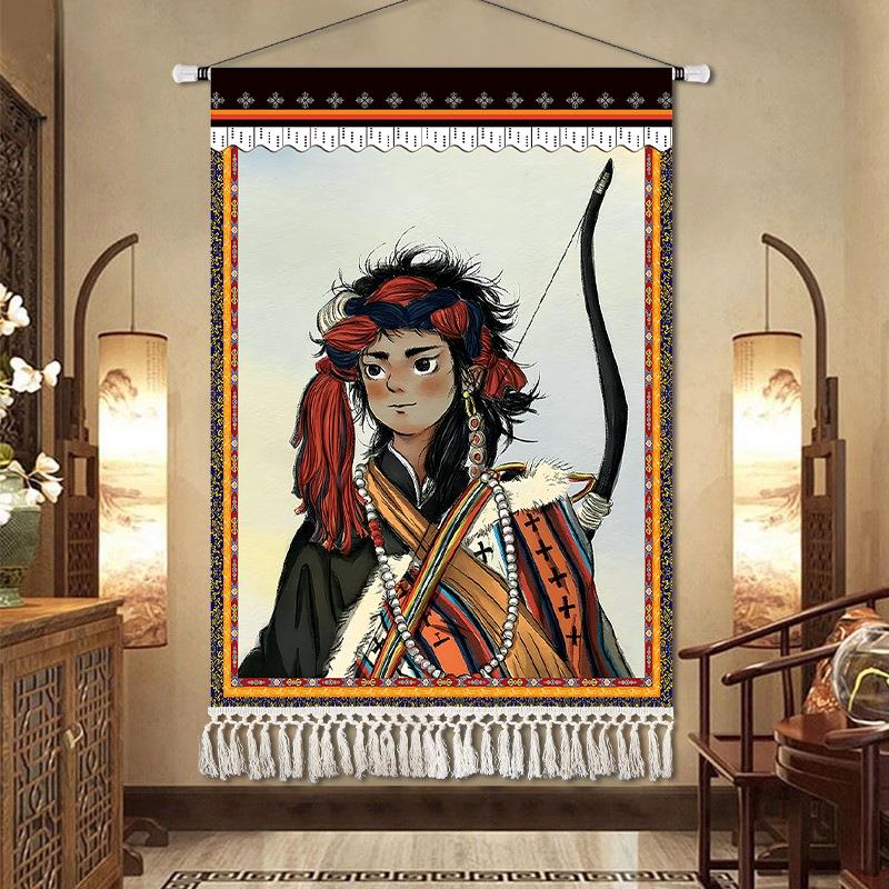 人物图藏戏唐卡佛像挂画挂布藏式民宿酒店餐厅饭店背景装饰画挂毯