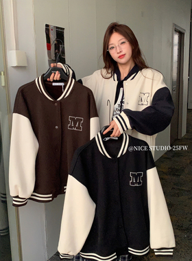 正品【奶思家NICE STUDI】25冬季新款字母棒球加绒加厚短外套w688