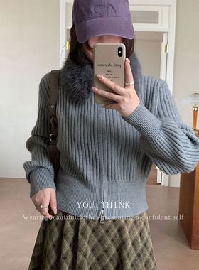 【you think】十三行2025冬季新款韩系毛毛领百搭针织毛衫女1574