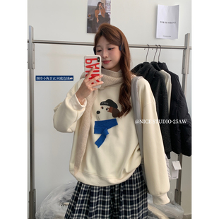 2025冬款 STUDIO 围巾男孩加绒加厚圆领卫衣女W735 奶思家NICE