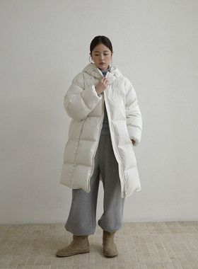 现货【EVERTRUE 】90白鸭绒连帽羽绒服女冬季韩版中长款外套93667
