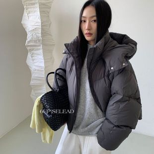 极简立领连帽泡芙羽绒服外套2025冬90白鸭绒保暖50228 韩版 6UP