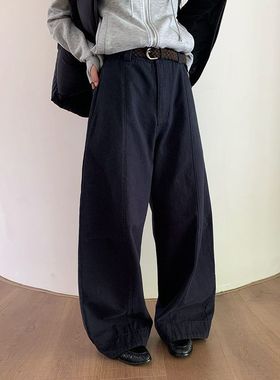 EVERTRUE 2025秋冬新款阔腿裤女韩版百搭加绒纯棉高腰长裤93585-1