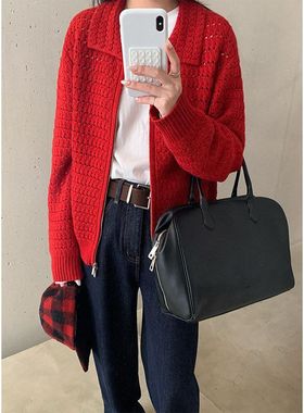 【木兰】慵懒风毛织开衫女2025十三行冬季新款镂空针织上衣59211