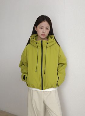 EVERTRUE 白鸭绒羽绒夹克女秋冬三防长袖宽松连帽开衫外套53655