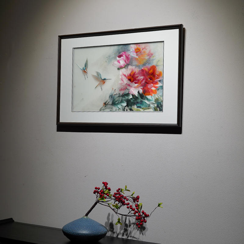 陈志才鸟语花香牡丹纯手工刺绣苏绣客厅餐厅装饰画花卉新中式版画图片