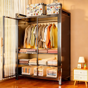 金属衣柜2025新爆款 货架靠墙一体收纳柜 家用卧室出租房用简易组装