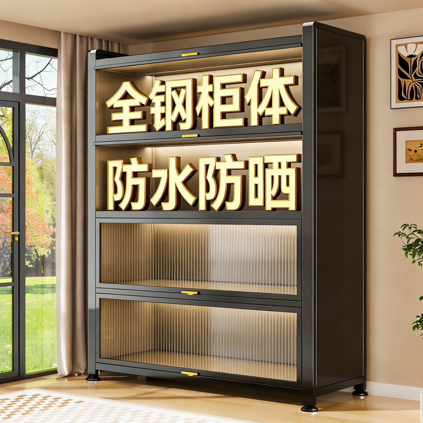 阳台储物柜钢制落地收纳柜大容量防晒置物柜靠墙一体家用铁皮柜子,住宅家具,阳台柜,淘宝优惠券,粉丝福利购,淘宝优惠卷