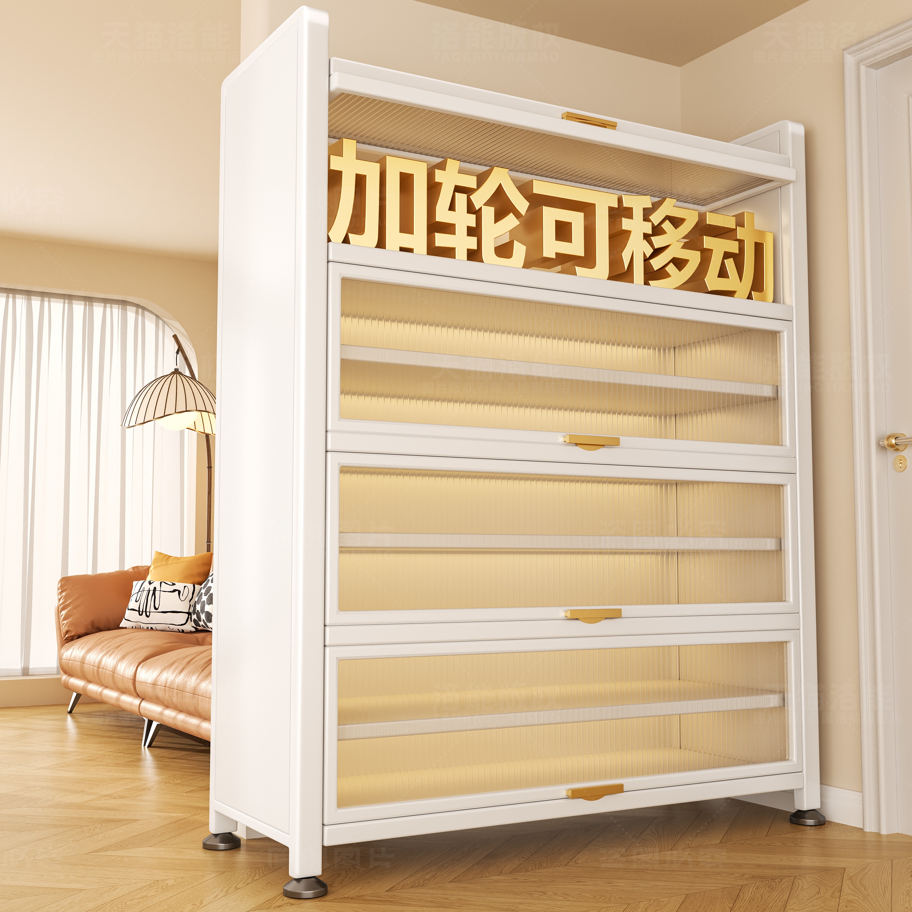 钢制鞋柜家用多层大容量收纳置物柜新爆款带轮可移动防尘金属鞋架