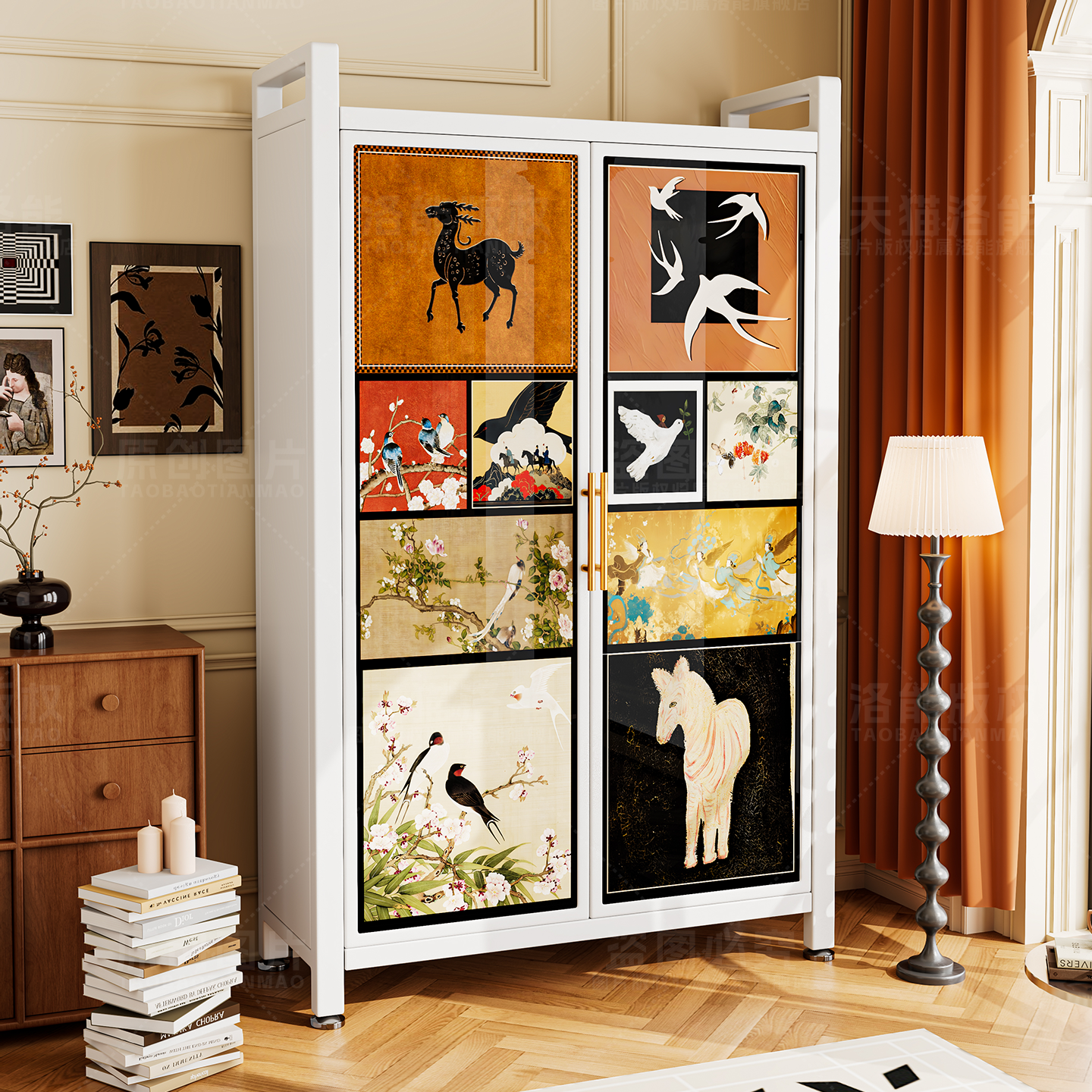 家用储物柜中古风收纳柜厨房置物架靠墙一体多巴胺书柜衣柜橱柜子,收纳整理,收纳柜,淘宝优惠券,粉丝福利购,淘宝优惠卷