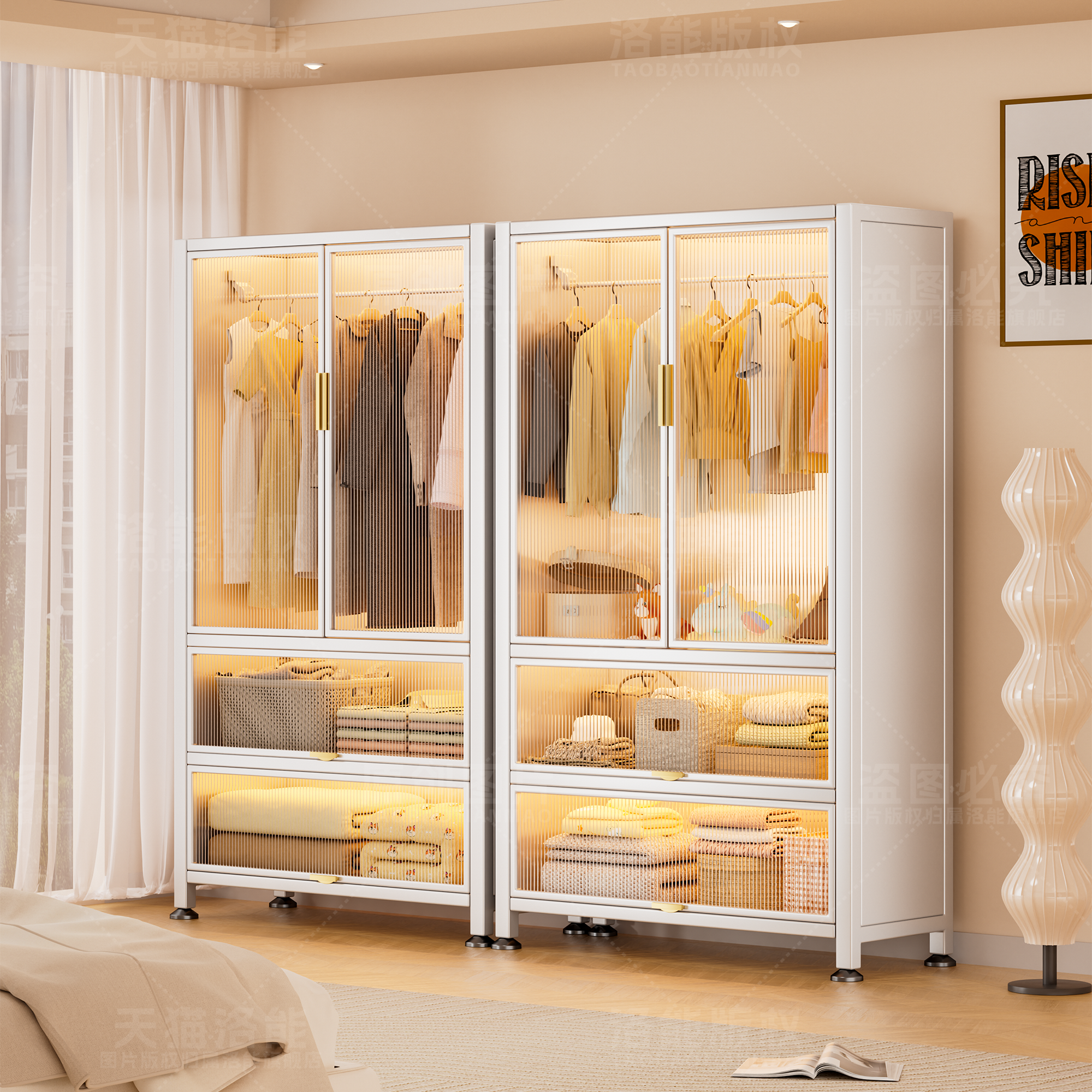 钢制衣柜家用卧室大容量收纳柜子