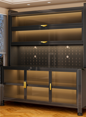 厨房碗柜收纳柜家用微波炉储物柜靠墙一体落地多功能收纳餐边橱柜