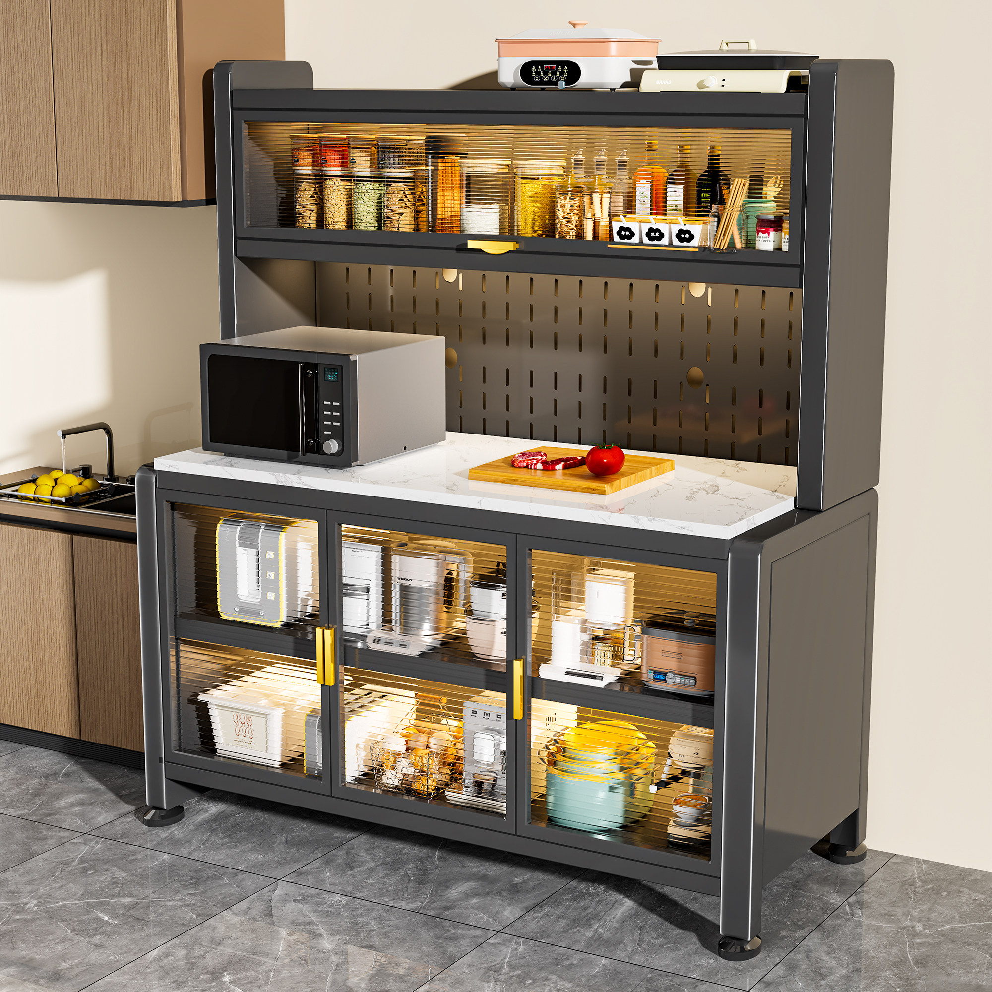 厨房多功能置物架落地多层储物柜家用微波炉调料碗筷橱柜收纳柜子,厨房/烹饪用具,厨房置物架/置物柜/角架,淘宝优惠券,粉丝福利购,淘宝优惠卷