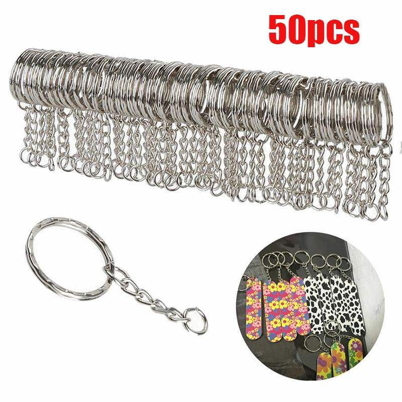 ,50pcs Metal Blank Keyrings  Keychain Split Ring Keyfob Key