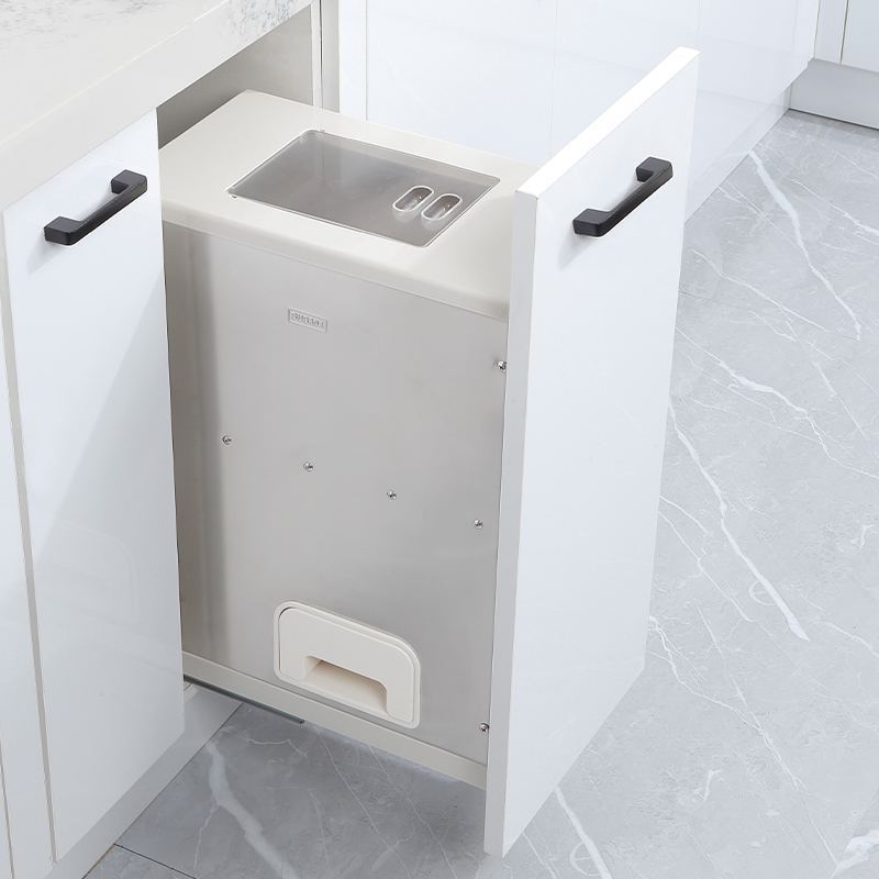 航艇整体橱柜嵌入式米箱304不锈钢 厨房家用抽屉式储米箱米桶米柜