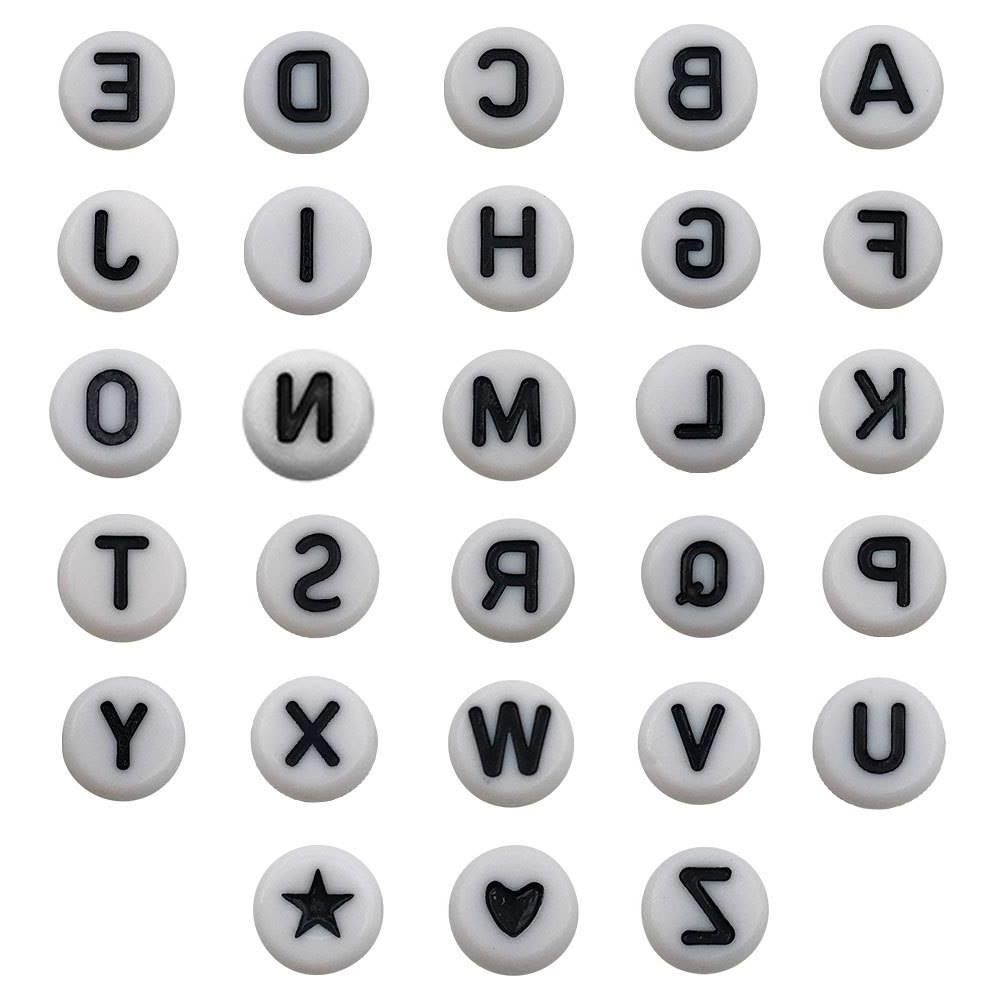 100pcs/pack high quality round 7mm26 alphabet beads black an