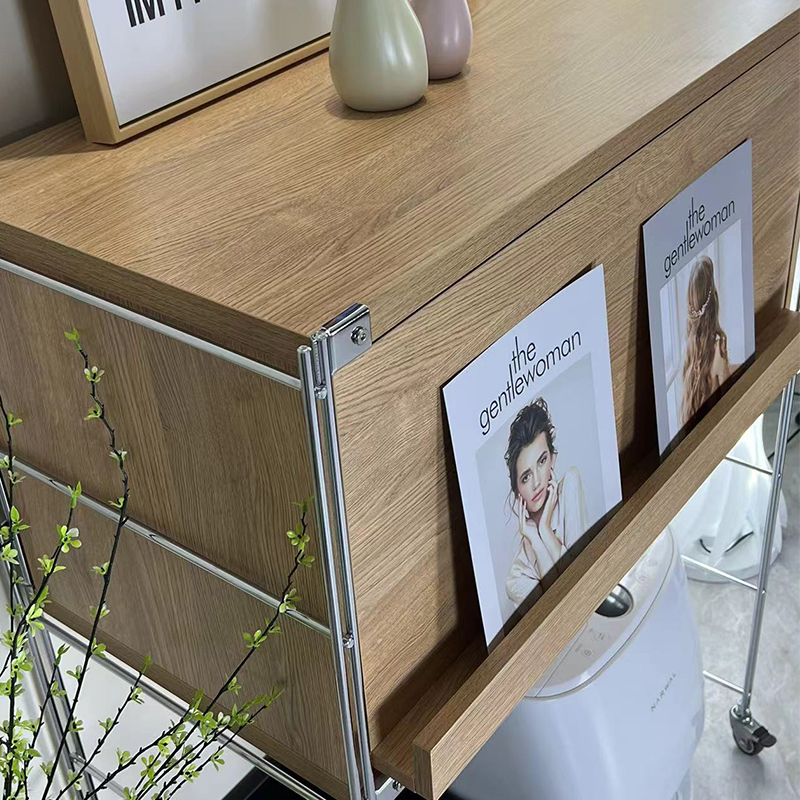 扫地机收纳架黑色包豪斯唱片置物柜北欧极简原木色阳台客厅小推车