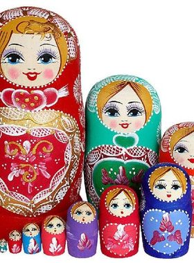 10 Pcs/SET Wooden Russian Nesting Dolls Russia Traditional