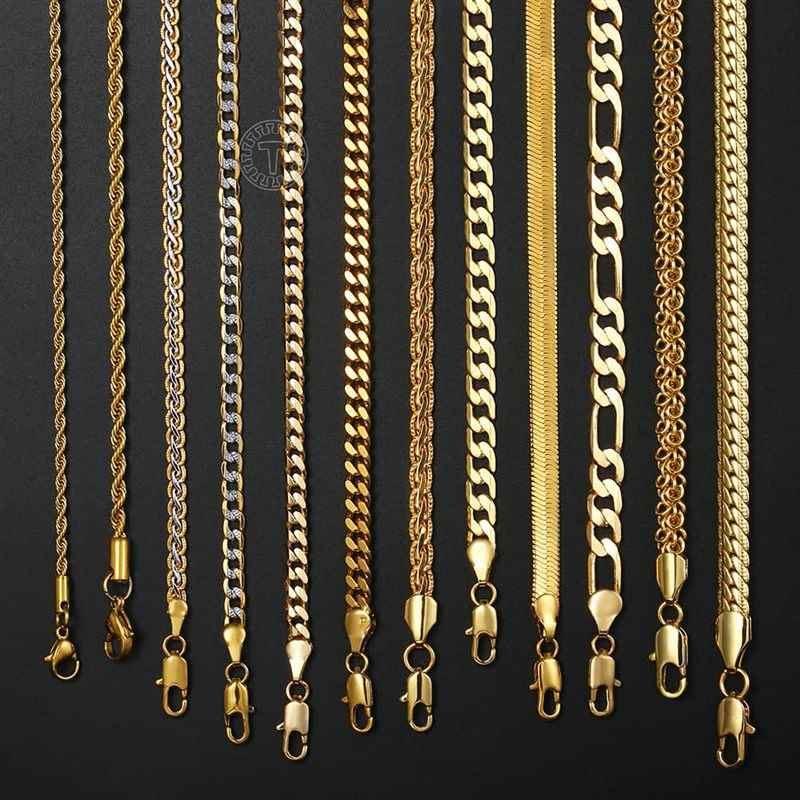 Gold Chain For Men Women Wheat Figaro Rope Cuban Link Chain