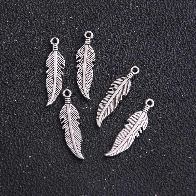 30pcs 7*27mm Antique   Zinc Alloy Feathers Charms Diy Jewelr