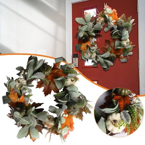 好货Fall Wreath for Front Door Artificial Pumpkins Wreath