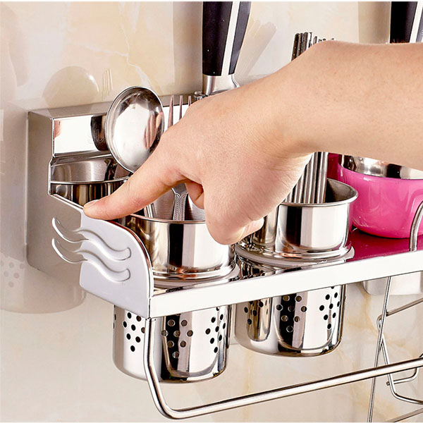 免打孔安装304不锈钢厨房置物架 刀架 打孔收纳调料架壁挂调味架