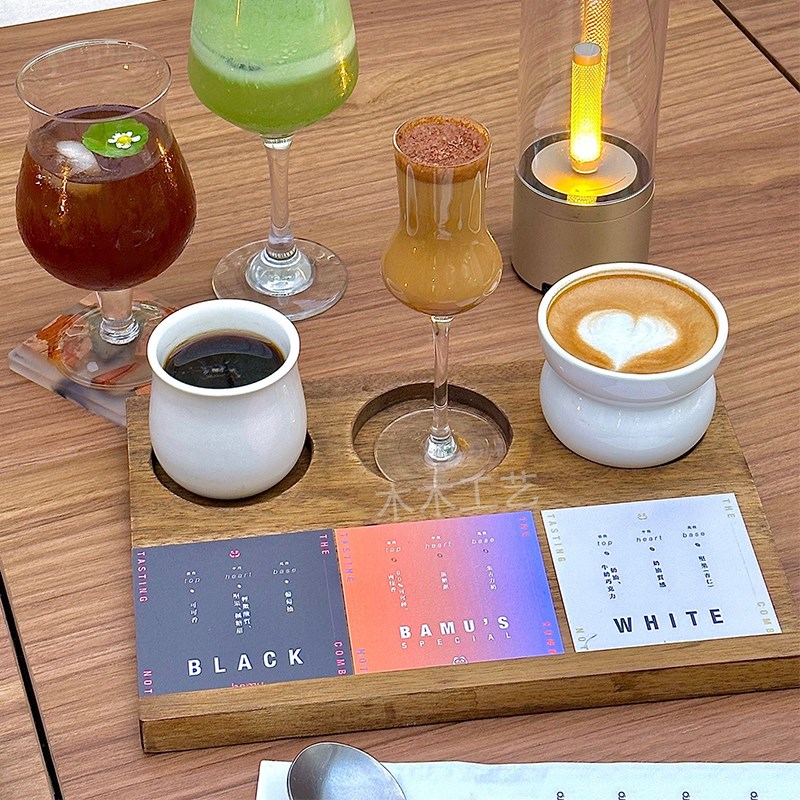 定制商用饮品出品盘cafe鸡尾酒试饮杯托盘3孔咖啡比赛器具操作台