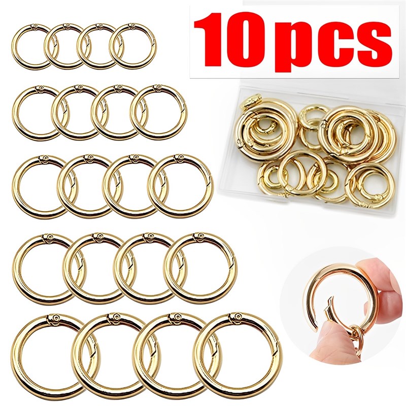 10Pcs Metal O Ring Spring Clasps Openable Round Carabiner Ke