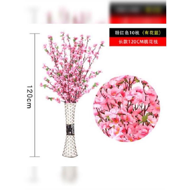 仿真桃花枝单支大七叉九叉把束桃花婚庆装饰花客厅装饰花植物插花