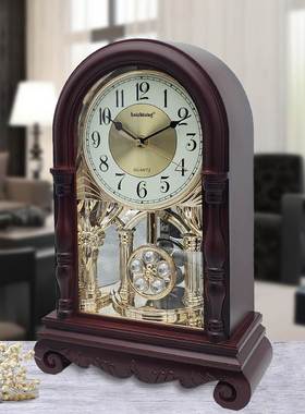 新中式座钟创意报时时钟豪华客厅欧式复古家用仿古台式摇摆锺静音