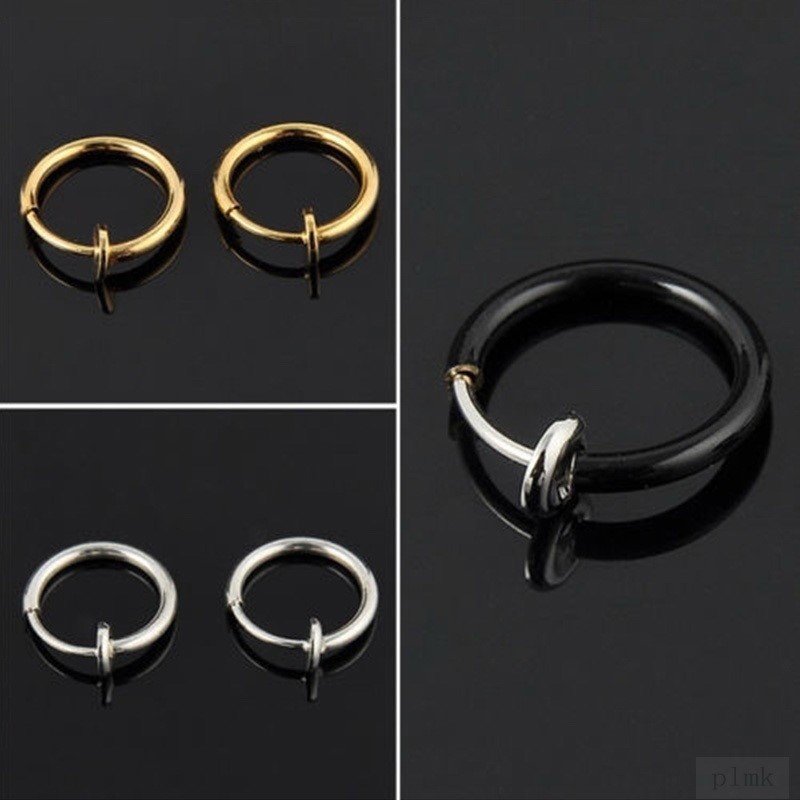 Celeb 3 pair Fake Nose Lips Ring Spring Clip Hoop Earring