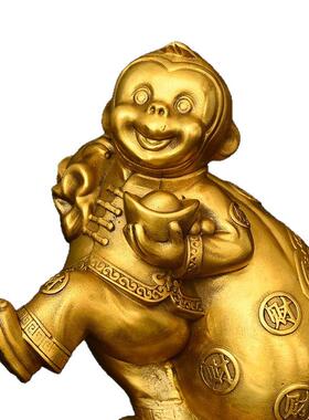 黄铜猴子摆件金猴献财十二生肖送宝美猴王办公室区黄铜工艺品