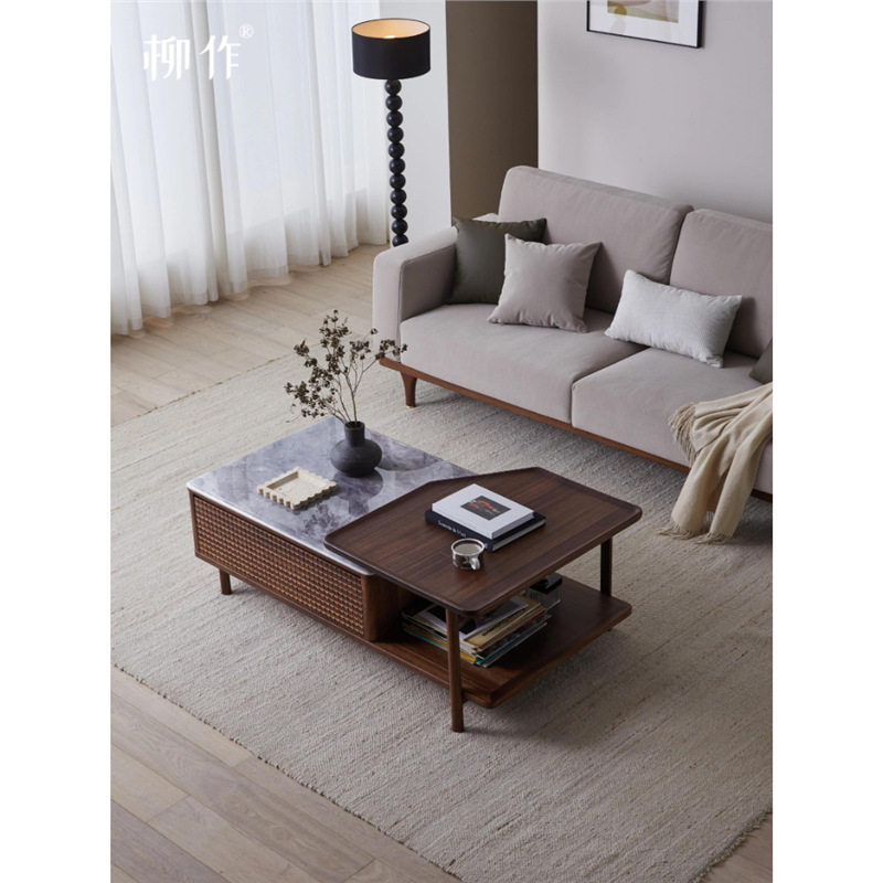 柳作新中式茶几电视柜组合现代风简约胡桃木实木成套家具组合客厅