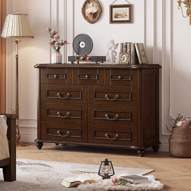 美式复古乡村老钱九斗柜客厅六斗卧室立柜家用实木靠墙餐边储物柜