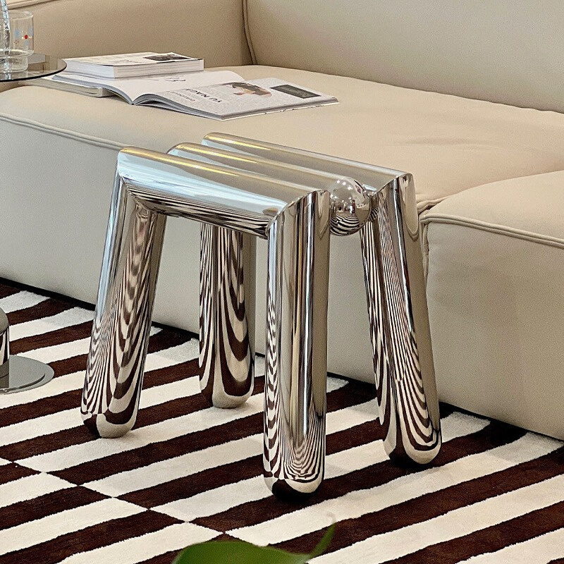 网红不锈钢换鞋凳小户型极简边几置物台服装店咖啡厅橱窗展示凳子