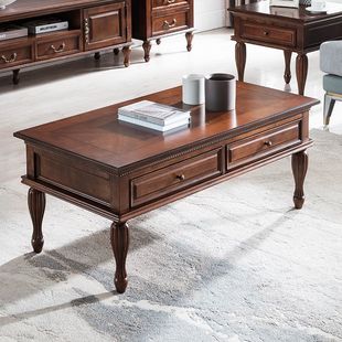 美式茶几实木客厅茶桌家用复古长方形茶台欧式储物收纳抽屉小户型