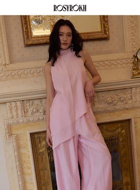 ROSYROKH 风迹褶光春季新品背心+灯笼裤套装挖肩设计感上衣长裤