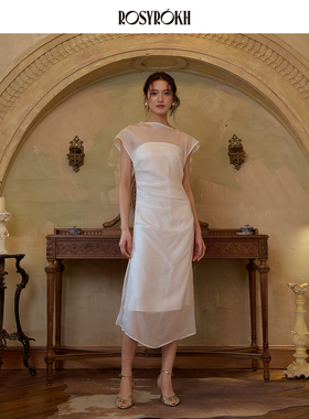 ROSYROKH 晨光筑影醋酸叠纱连衣裙女修身显瘦名媛礼服宴会长裙