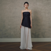 ROSYROKH法式 小香风抹胸轻礼服裙撞色拼接缎面醋酸漂亮连衣长裙子