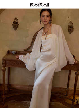 ROSYROKH 春季新款铜氨披肩+醋酸抹胸连衣裙优雅轻奢气质套装