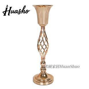 欧式地布道具电镀铁场艺麻花插台花路引烛置婚庆QML道具主桌花瓶
