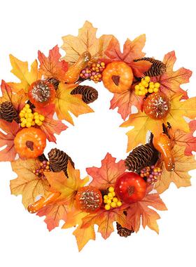鸿南禹家感恩节秋色瓜仿真枫叶装饰花环居前门万QH3155/3圣节挂日